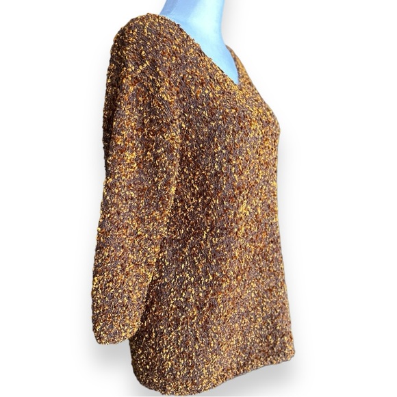 Ancora By Mary an Restivo Women's Brown and Gold Silk Long Sleeve Sweater SZE M - Picture 3 of 11